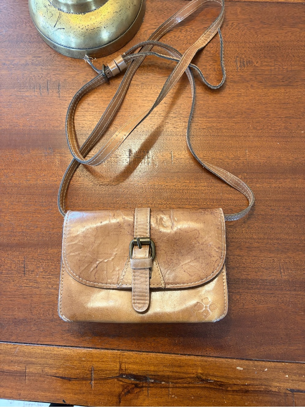 Patricia Nash Vintage Tan Leather Crossbody with Buckle Strap